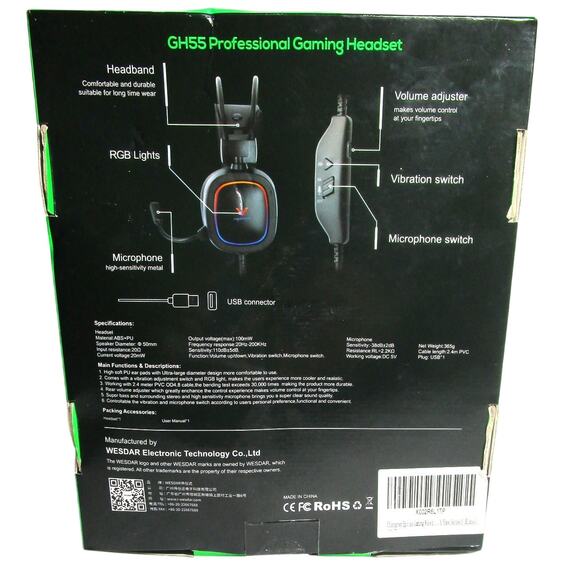 Chiropter GH55 USB Gaming Headset 7.1 Surround Sound Microphone 50MM Drivers - Picture 3 of 3